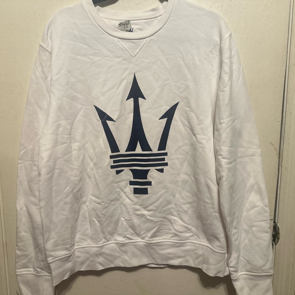 White and Blue Graphic Men's Crewneck Sweater